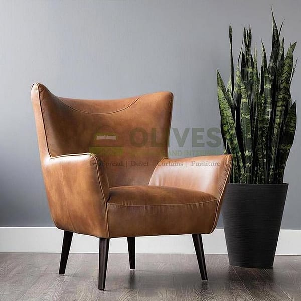 Accent Chair Brown Leather Fabric