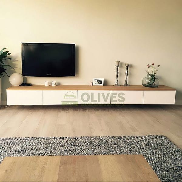 Brown and White Tv Console..