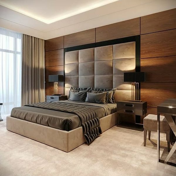 Brown Fabric Leather Upholstery Bed