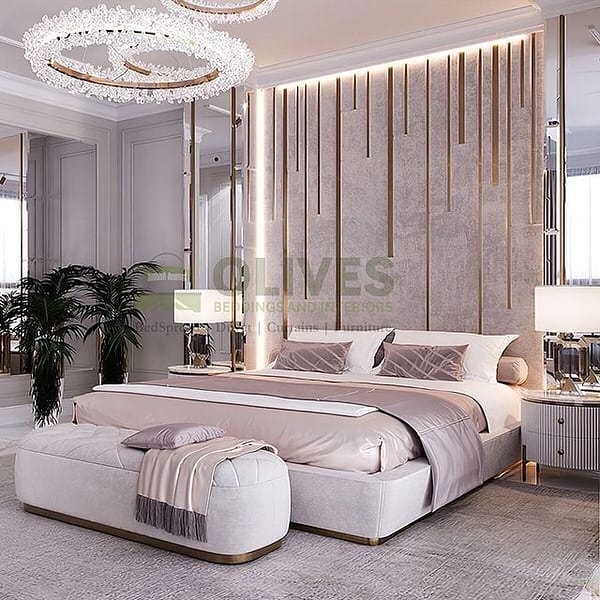 Cream Velvet Upholstery Bed