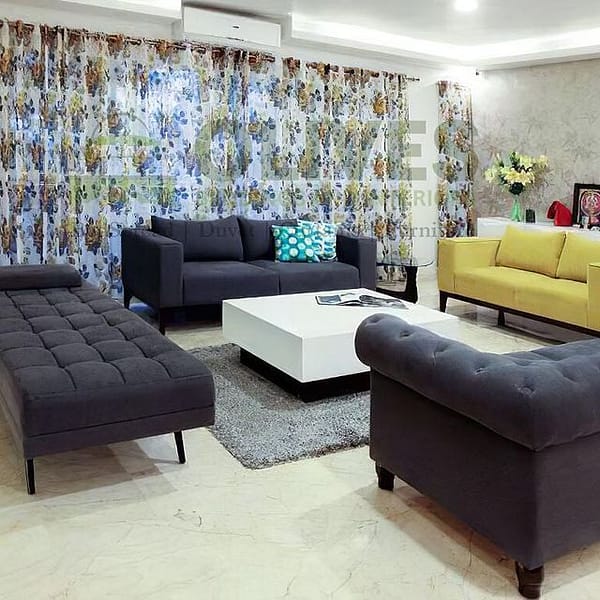 Set of Chairs in Dark Grey Mat and Yellow in Velvet Fabric